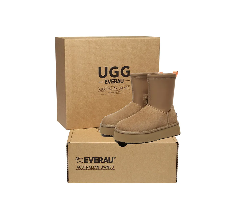 UGG EVERAU® UGG Boots Women Sheepskin Wool Zipper Decor Stretchy Mid Calf Platform Ethel