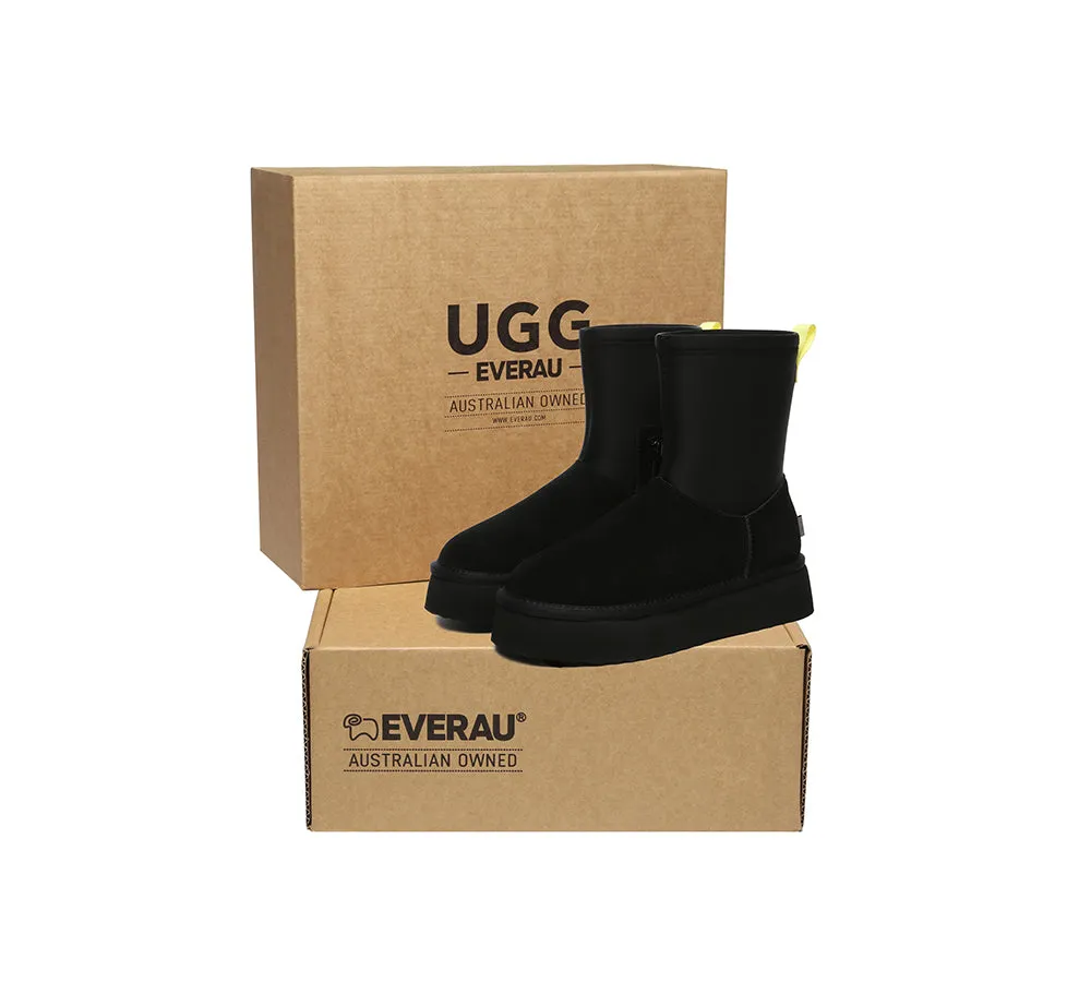 UGG EVERAU® UGG Boots Women Sheepskin Wool Zipper Decor Stretchy Mid Calf Platform Ethel