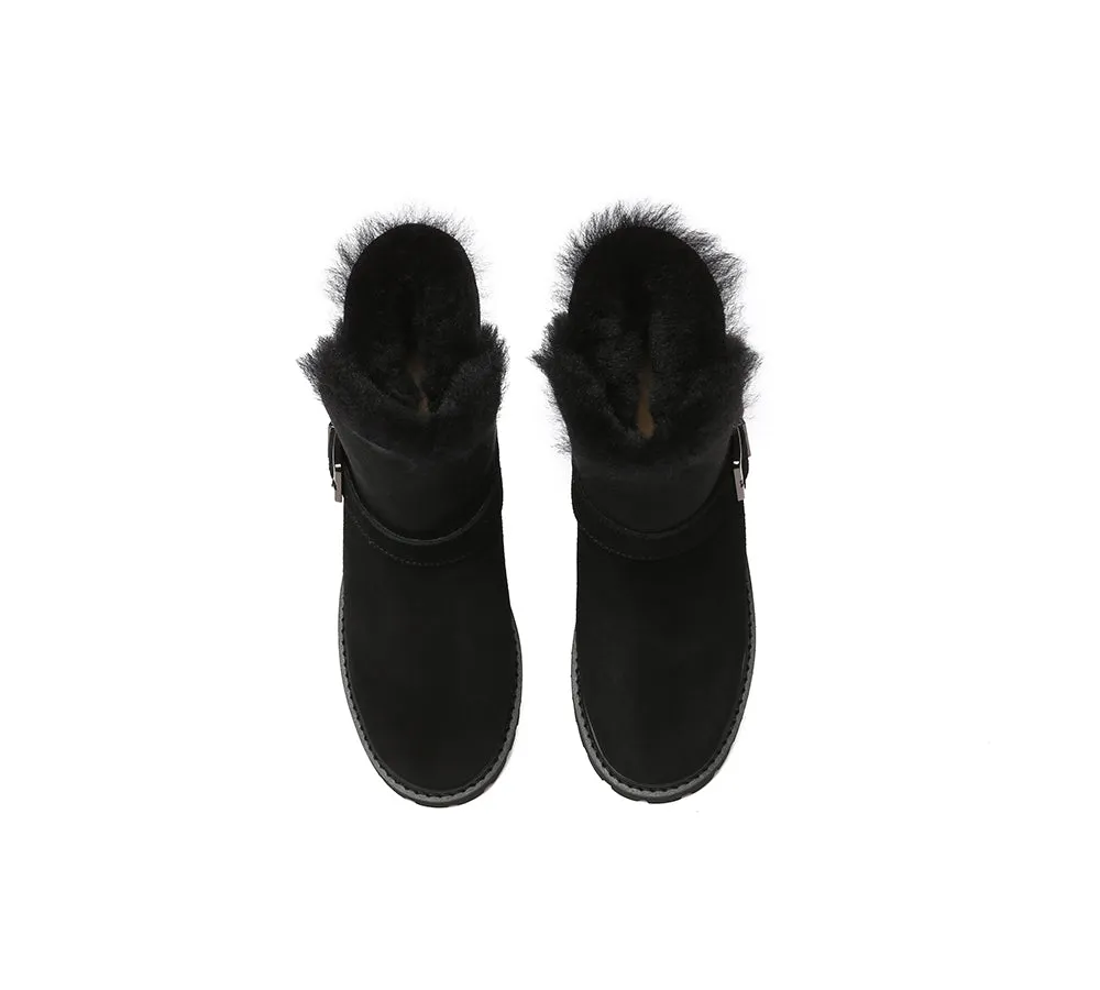 UGG Women Sheepskin Wool Buckle Decor Ankle Boots Polarwalk