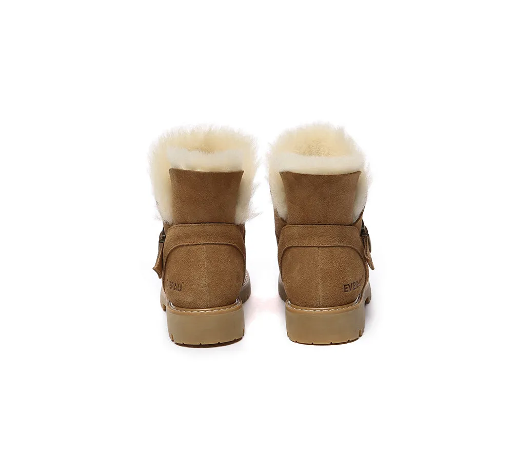 UGG Women Sheepskin Wool Buckle Decor Ankle Boots Polarwalk