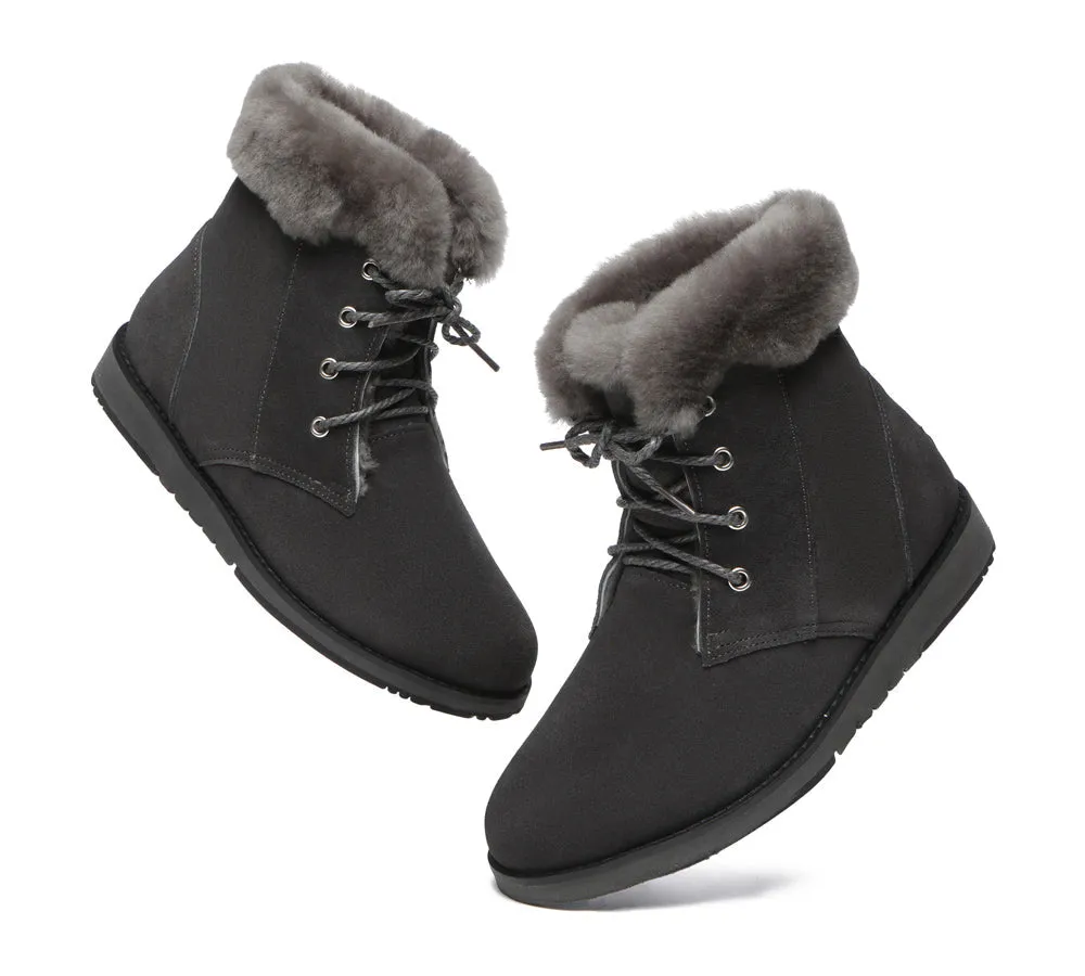 Women Lace Up Ankle Fashion Sheepskin Boots Bonnie