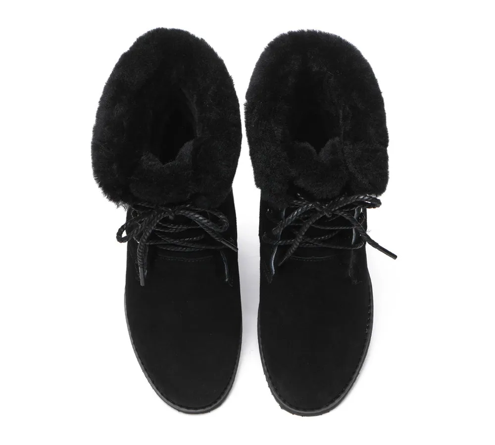 Women Lace Up Ankle Fashion Sheepskin Boots Bonnie