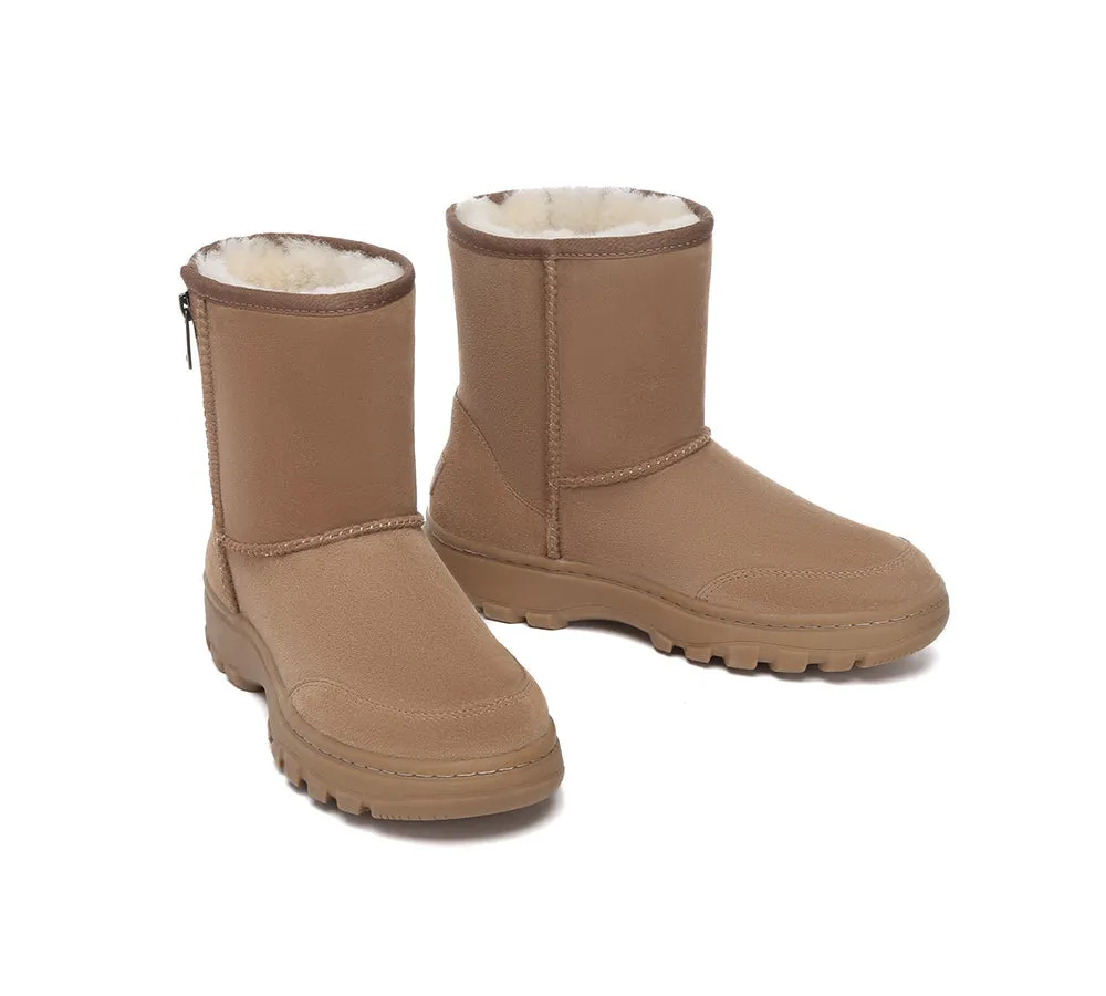 Women Men Sheepskin Wool Zipper Short Outdoor Boots