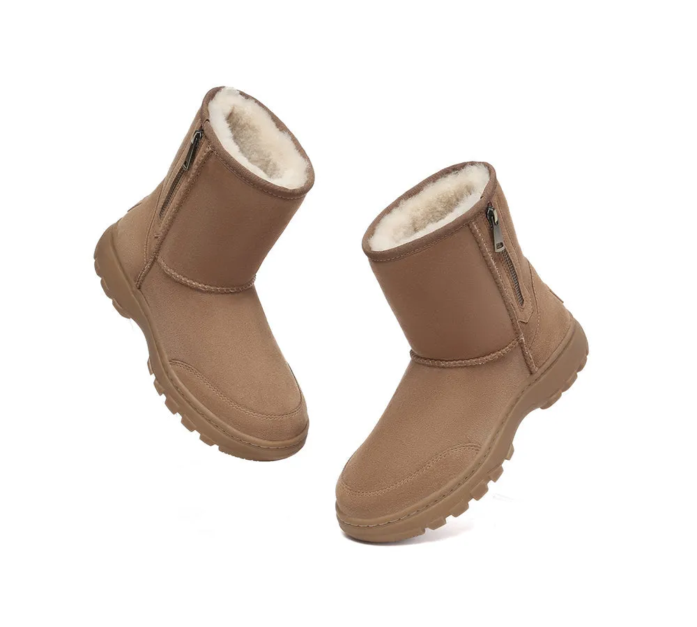 Women Men Sheepskin Wool Zipper Short Outdoor Boots