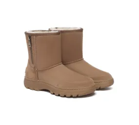 Women Men Sheepskin Wool Zipper Short Outdoor Boots