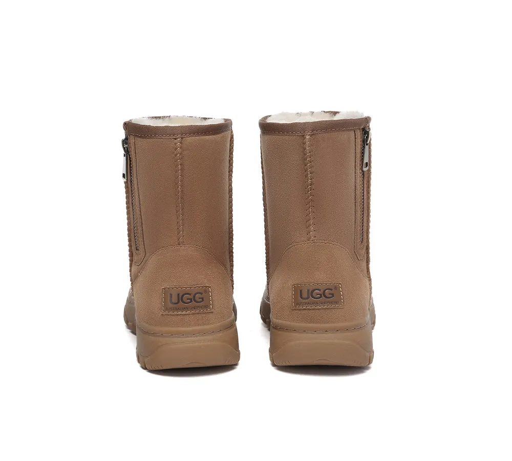 Women Men Sheepskin Wool Zipper Short Outdoor Boots