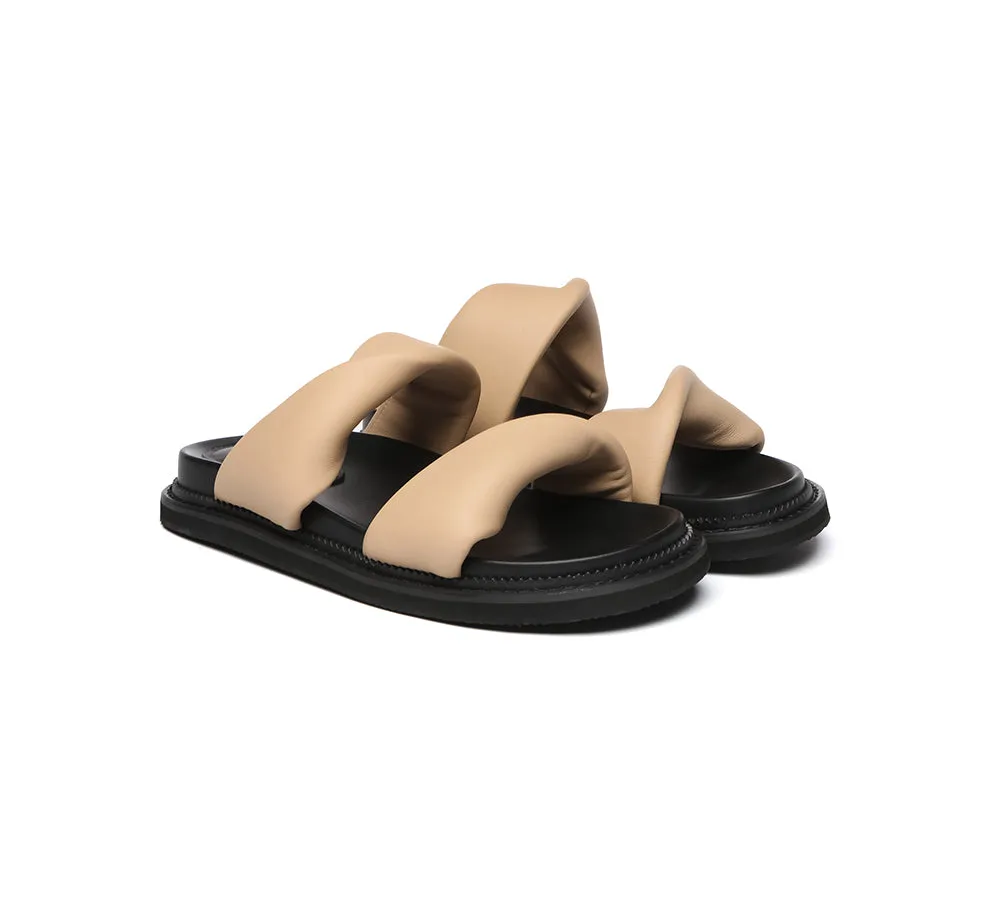 Women Slides Leather Padded Twist Slip-on Sandals Eloise