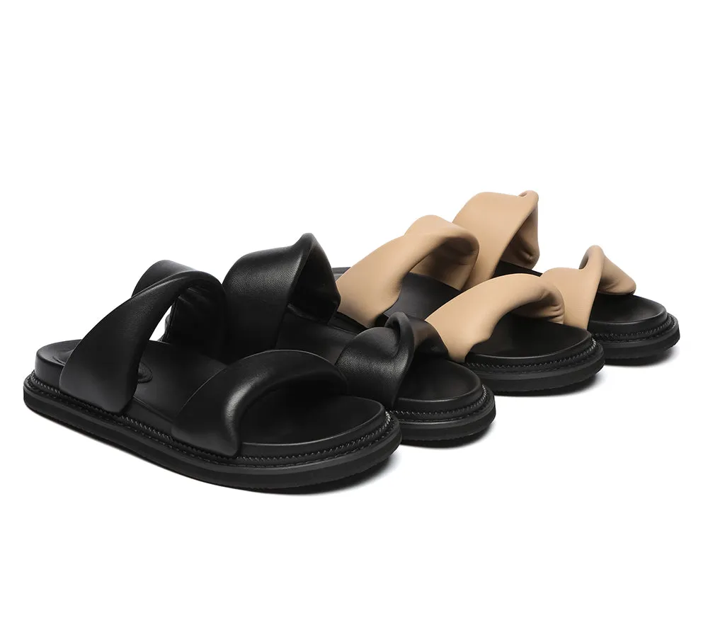 Women Slides Leather Padded Twist Slip-on Sandals Eloise